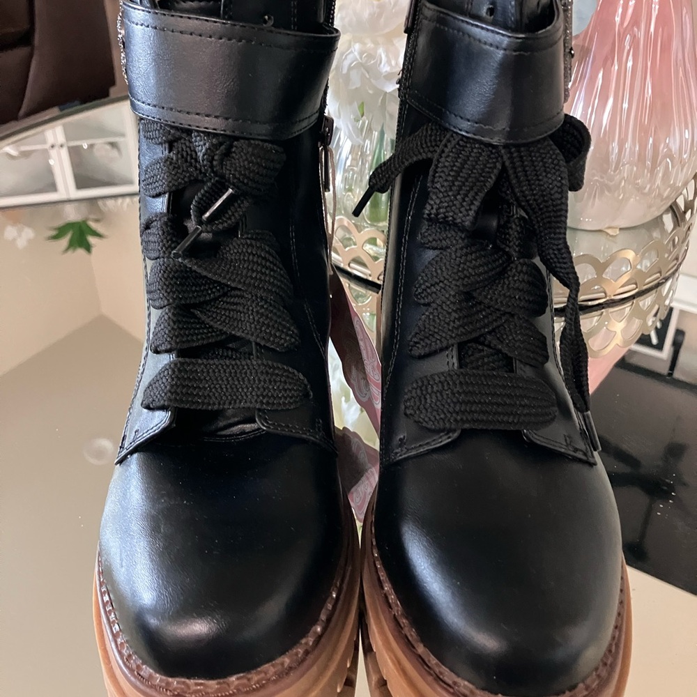 Sam & Libby Black and Brown Combat Boots with Chunky Sole